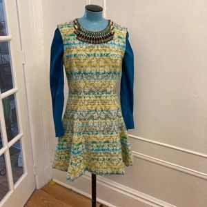 Matthew Williamson Teal, Yellow & Blue Long Sleeve Dress